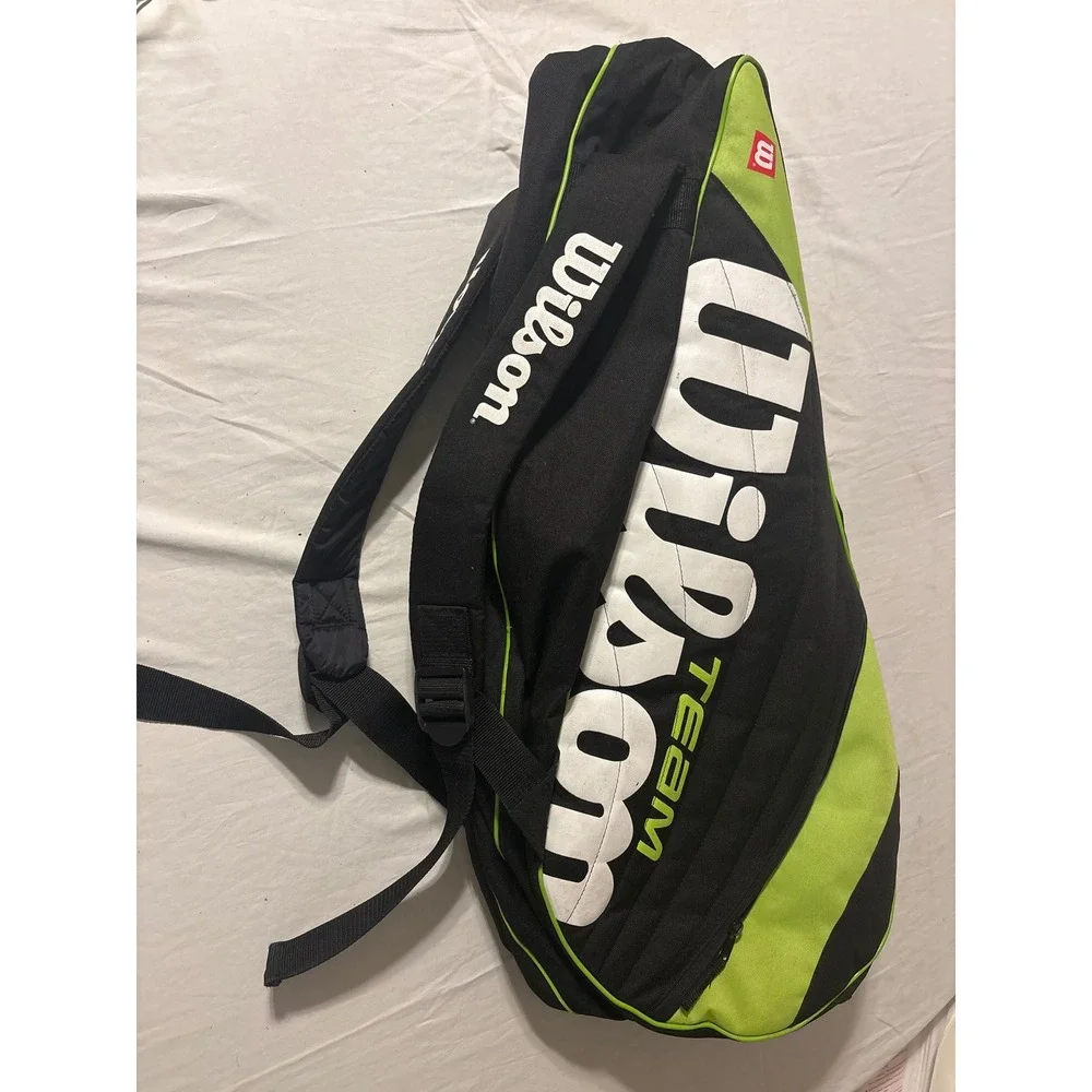 Wilson Team Tennis Racket Bag Unisex OS Black Lime Green Backpack Strap